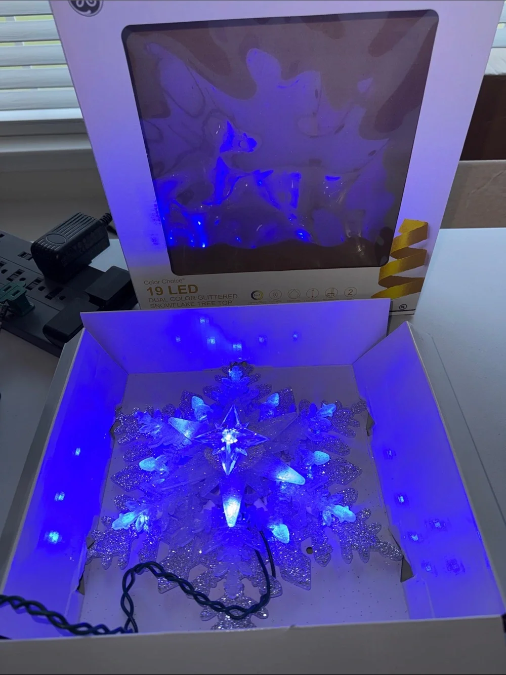 LED Snowflake Tree Topper - Glittered Holiday Decoration